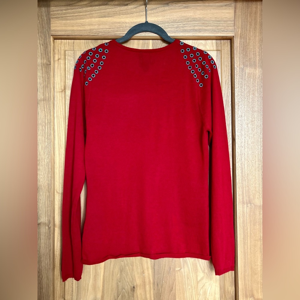 Rare CYNTHIA ROWLEY 100% Cashmere Sweater W/ Embroidered Shoulder Cutouts M Red - Picture 3 of 9